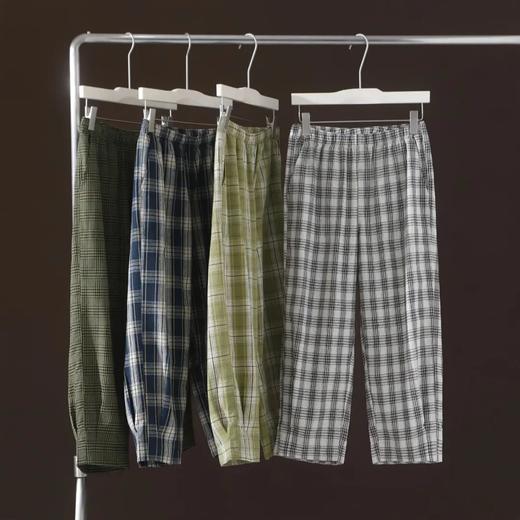 春夏薄款情侣文艺休闲风格子长裤舒适高级凉感防晒裤男女九分裤空调裤 商品图0