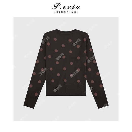 04-1潘依绣丁丁宠粉【咖啡焦糖】羊毛天丝波点提花时髦减龄针织开衫ZZ0955 商品图2