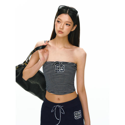 Ariseism 美式复古设计感条纹抹胸长裤两件套套装女夏 商品图2