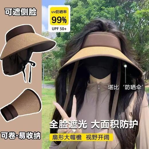 【全脸遮光❗大面积防护】巨显脸小，加大帽檐遮阳防晒帽女夏护披肩防紫外线骑车草编空顶太阳帽可折叠。rh 商品图0