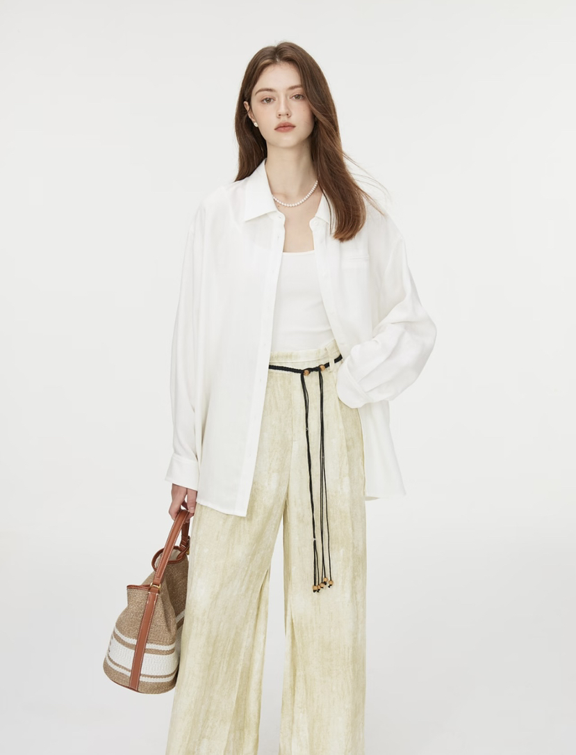 原单新款亚麻天丝垂感阔腿直筒女神裤