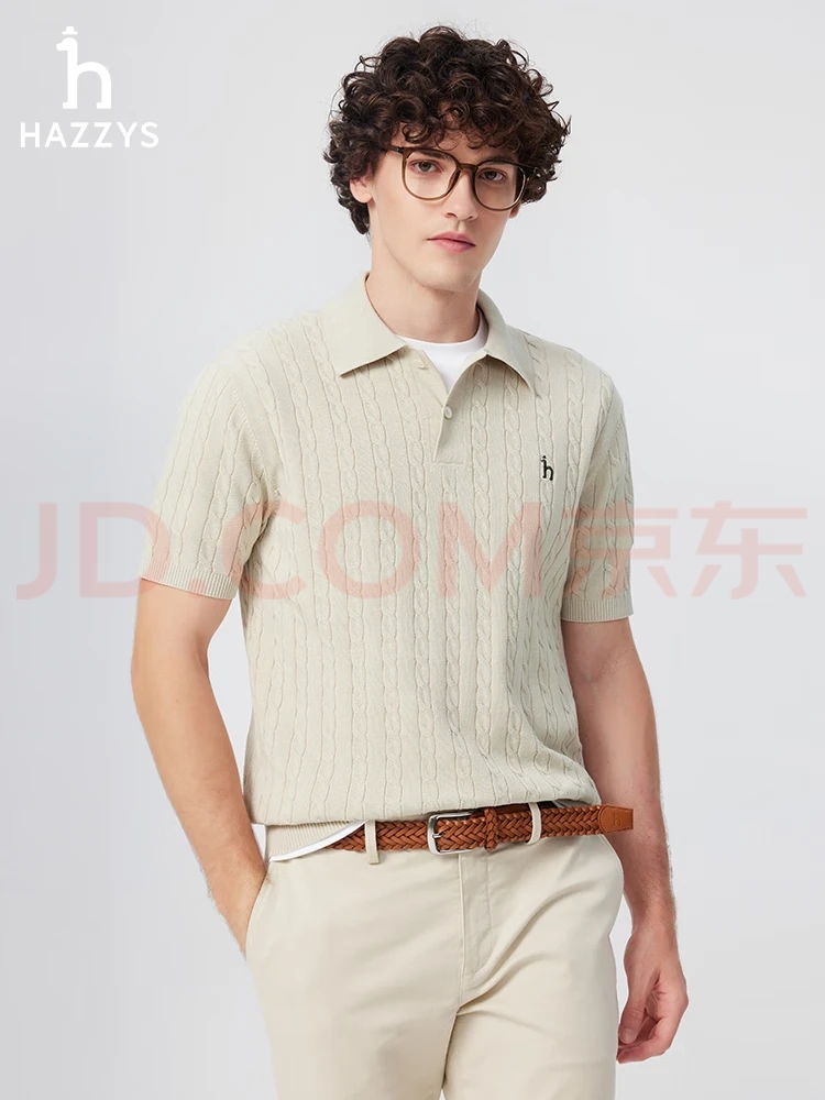Hazzys26款男士绞花POLO短袖针织衫