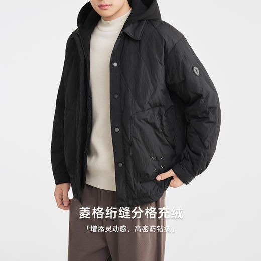墨麦客男装假两件连帽羽绒服男2025冬新款菱形衔线羽绒外套88812 商品图2