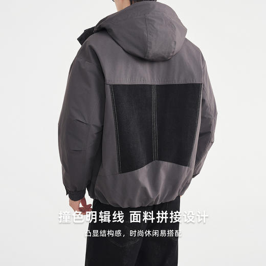墨麦客男装牛仔拼接连帽棉服男2025冬季新款明辑线男士棉袄87759 商品图2