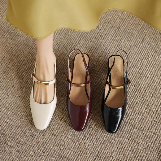 阿么手工女鞋夏季方头粗跟一字带百搭凉鞋外穿复古玛丽珍鞋4.5CM 商品图2