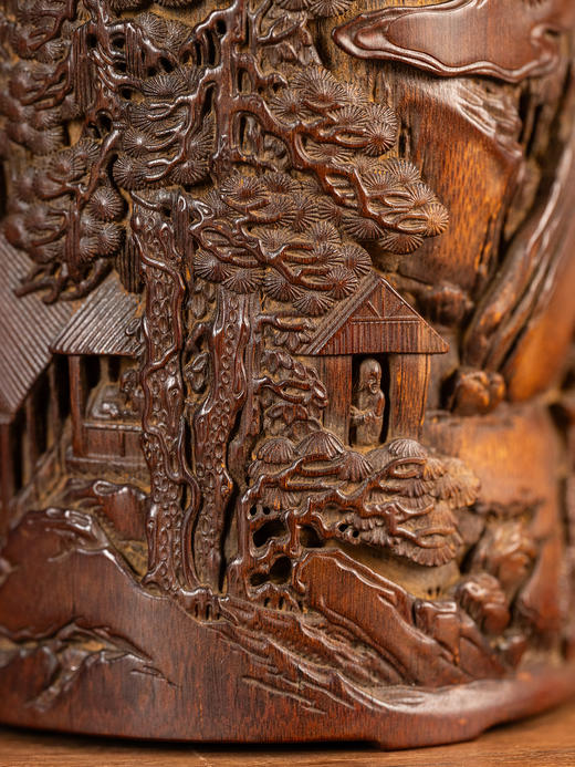 清	竹雕山水人物诗文笔筒 商品图2