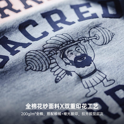 马登工装美式复古印花植绒T恤纯棉小众休闲粉色宽松短袖男款夏季 商品图2