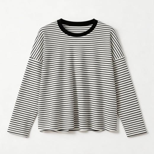 【门店同款】MAXNEW松弛感条纹长袖T恤女莱赛尔氨纶百搭显瘦上衣 商品图2