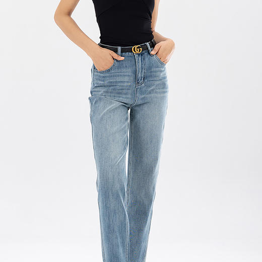 【门店同款】MAXNEW休闲风高腰直筒牛仔裤女薄款显瘦百搭长裤 商品图0