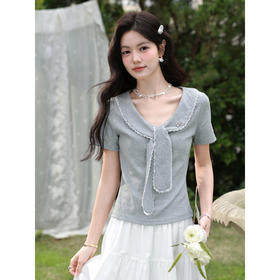 鹿向南「凉夏流云」灰色短袖T恤夏季新款时尚百搭设计感短上衣女