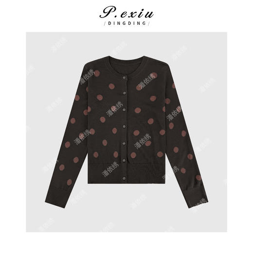 04-1潘依绣丁丁宠粉【咖啡焦糖】羊毛天丝波点提花时髦减龄针织开衫ZZ0955 商品图1