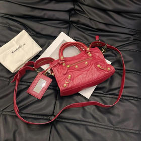 巴黎世家 city first 小号 羊皮 红色 机车包