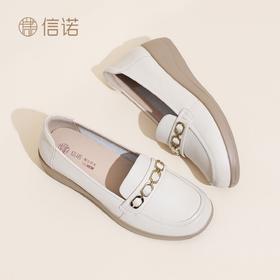 信诺妈妈鞋真皮女鞋中老年一脚蹬单鞋软底舒适小皮鞋2026春季新款6C9317-30