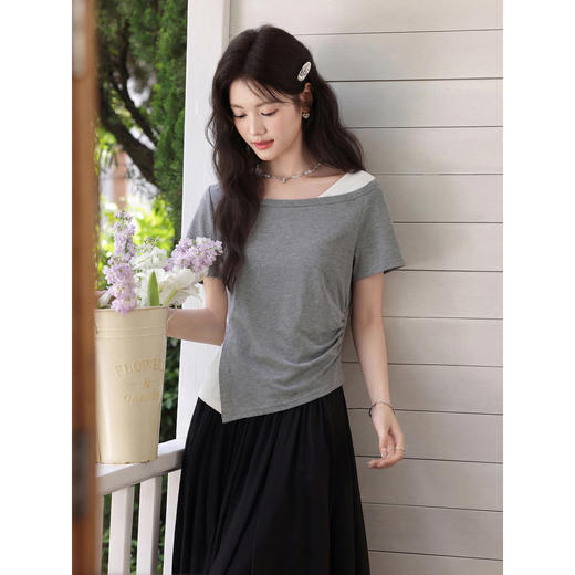 鹿向南【0331/20:00新品前1小时7折限量100件】灰色小众短袖T恤 商品图3