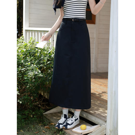 鹿向南【0331/20:00新品前1小时7折限量100件】复古藏蓝色半身裙 商品图0