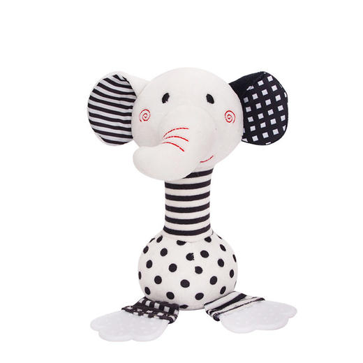 Happy monkey婴幼儿黑白手抓摇铃宝宝视觉训练早教玩具牙胶可入口 商品图4