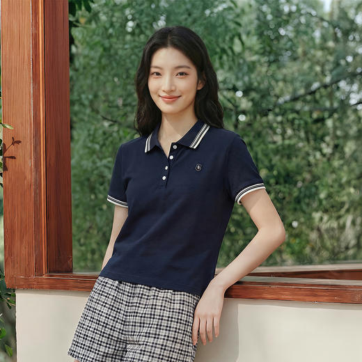 商场同款|森马POLO衫女夏季撞色刺绣2026新款休闲百搭复古套头衫 商品图2