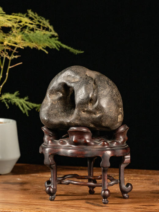 清	灵璧石洞天诗文文房赏石（红木座） 商品图0