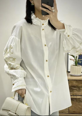 原单新款重磅金线刺绣木耳领设计感衬衫（宽松款）