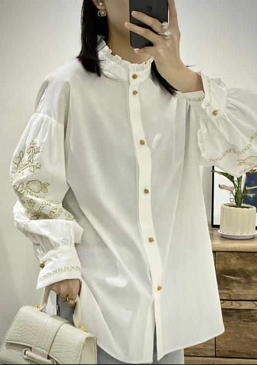 原单新款重磅金线刺绣木耳领设计感衬衫（宽松款） 商品图0