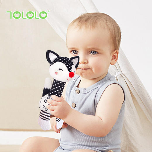 Happy monkey婴幼儿黑白手抓摇铃宝宝视觉训练早教玩具牙胶可入口 商品图1