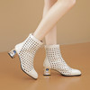 【预售5天】罗马凉靴女新款夏季短靴米白色镂空靴子粗跟软纯真皮透气洞洞网靴ALS&2412-2 商品缩略图2