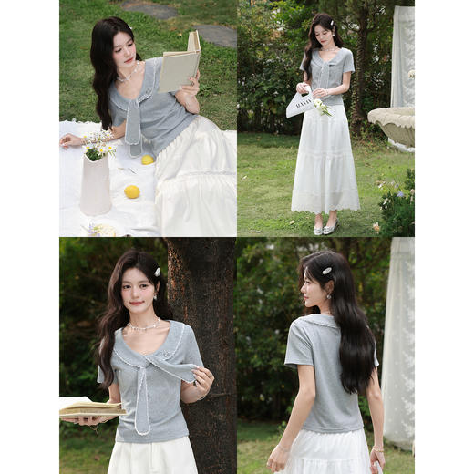 鹿向南「凉夏流云」灰色短袖T恤夏季新款时尚百搭设计感短上衣女 商品图4