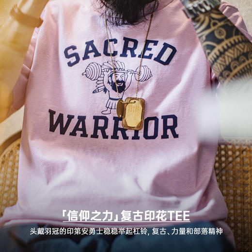 马登工装美式复古印花植绒T恤纯棉小众休闲粉色宽松短袖男款夏季 商品图1