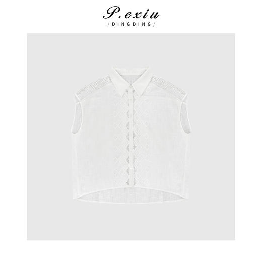 03-5潘依绣丁丁宠粉苎麻法式镂空勾花立体菱格短袖衬衫 Q20322 商品图0