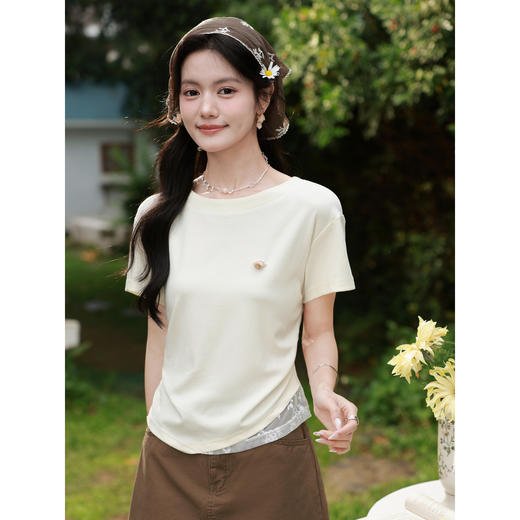 鹿向南【0330/20:00新品前一小时7折限量100件】浅杏色T恤 商品图3