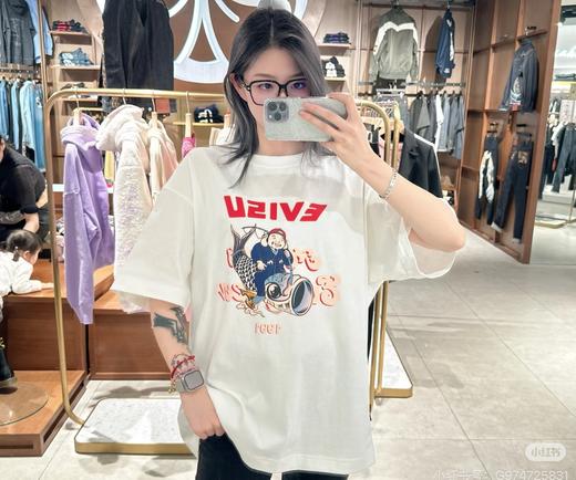 原单，无吊牌， EVISU 锦鲤印花短袖正面红色EVISU字母+卡通人物+锦鲤图案     锦鲤短袖 商品图1