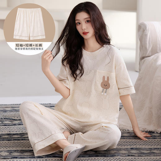 2026新款夏季纯棉短袖三件套装 可外穿少女家居服睡衣 商品图3