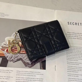 Dior 短款 羊皮 黑色 藤格纹 小钱包