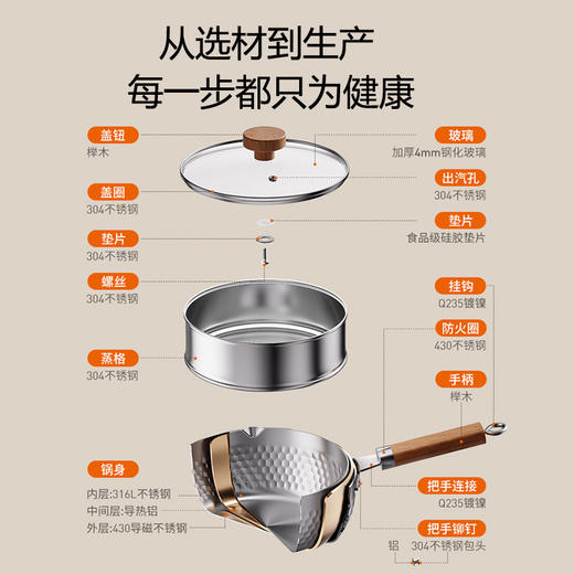 九阳雪平锅0涂层奶锅宝宝辅食锅加厚不锈钢煮泡面锅婴儿热牛奶锅 商品图11
