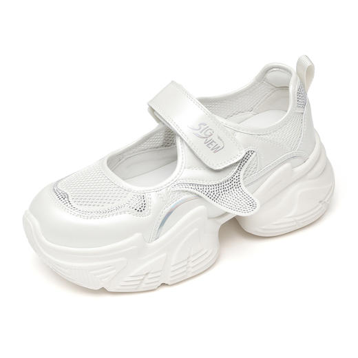 厚底玛丽珍老爹鞋女夏季透气网面魔术贴小白鞋休闲运动鞋X6C165-98 商品图4