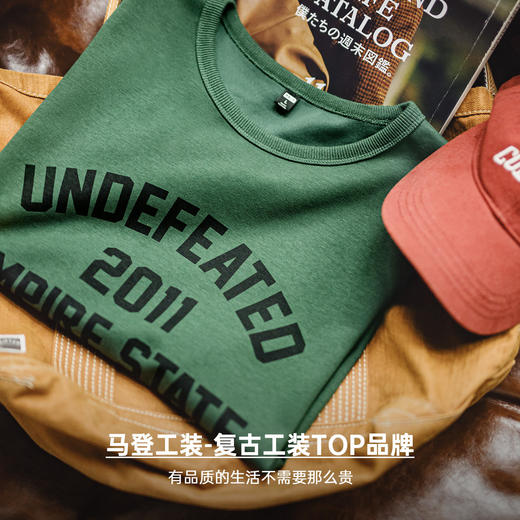马登工装美式章仔印花T恤绿色小众圆领正肩设计感短袖上衣男款夏 商品图4