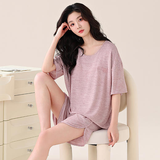 SIFUNING 彩棉圆领带胸垫短袖短裤家居服，柔软舒适又透气，不挑人不挑身材 商品图3