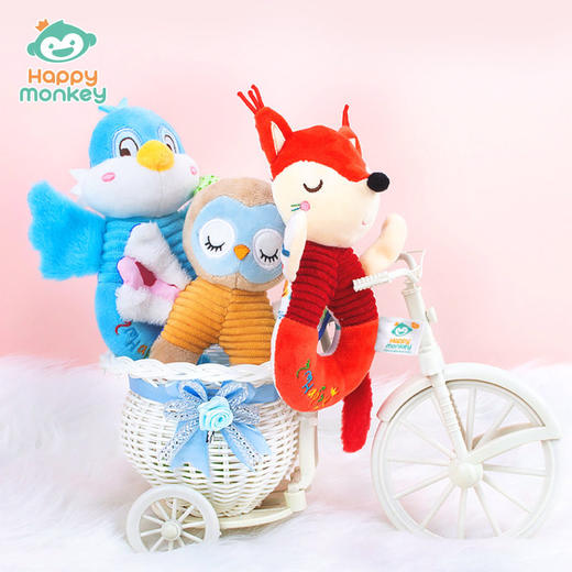 Happy monkey婴儿手抓摇铃新生儿抓握训练安抚玩偶宝宝早教玩具 商品图2