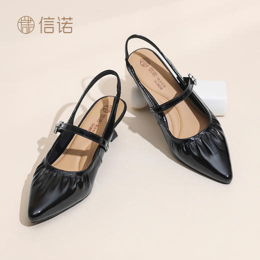 信诺真皮女鞋2026夏季新款百搭时尚软底舒适细跟尖头法式时装凉鞋X6L134-86 商品图0