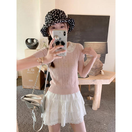 <曾小咸推荐>蕾丝娃娃领2色针织短袖气质【预售7-15天发货】 商品图4