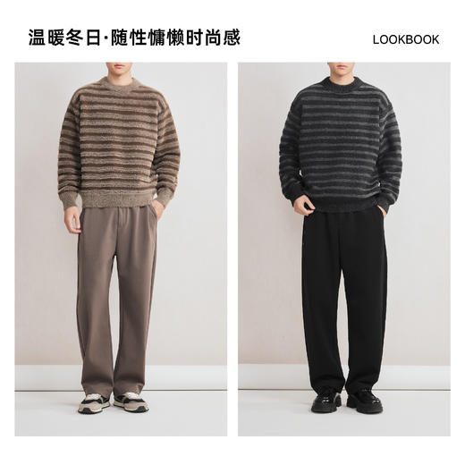 墨麦客男装2025年冬季仿貂绒圆领条纹针织衫男士套头绒感打底衫男 商品图4