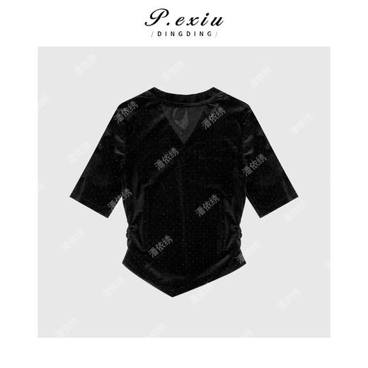 03-5潘依绣丁丁宠粉复古高级烫钻V领五分袖T恤Q3561 商品图1