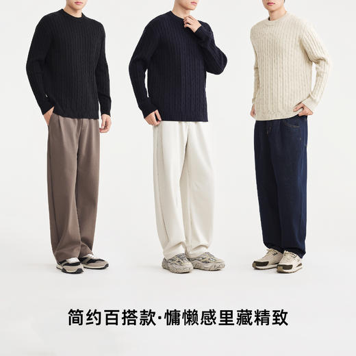 墨麦客男装2025年冬季新款单边绞花套头针织衫男士宽松落肩打底衫 商品图4