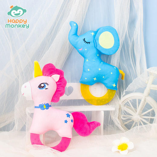 Happy monkey新生儿抓握训练手抓摇铃安抚宝宝玩具牙胶可啃咬厂家 商品图0