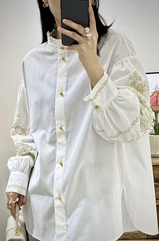 原单新款重磅金线刺绣木耳领设计感衬衫（宽松款） 商品图1