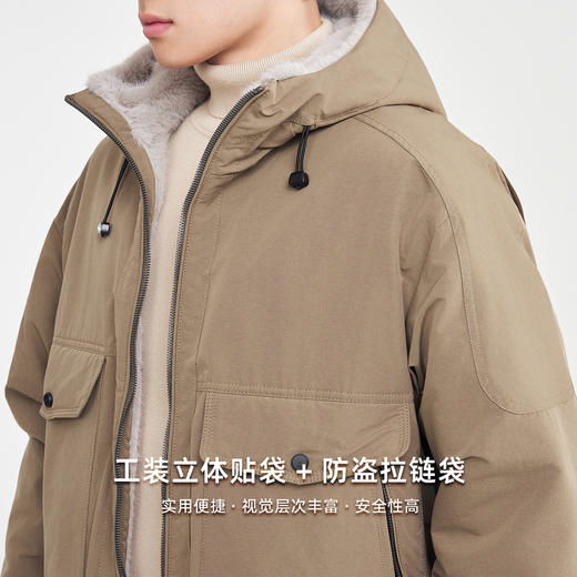 墨麦客男装连帽两穿加绒外套男2025冬季新款仿兔毛男士夹克81562 商品图3