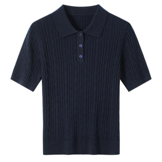 【门店同款】法式POLO领绞花针织短袖女春夏修身短款毛衣上衣 商品图1