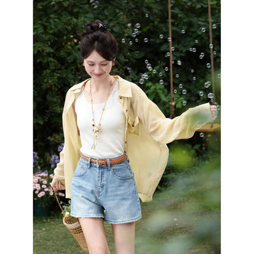 鹿向南【0331/20:00新品前1小时7折限量100件】蓝色A字牛仔短裤 商品图2