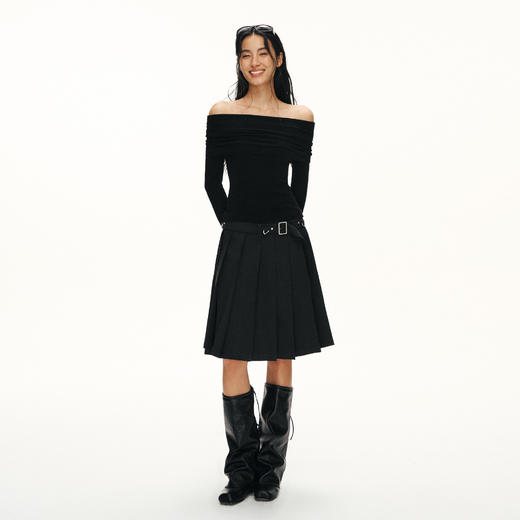 Ariseism黑标 100%羊毛一字肩针织衫女春季新款上衣 商品图4