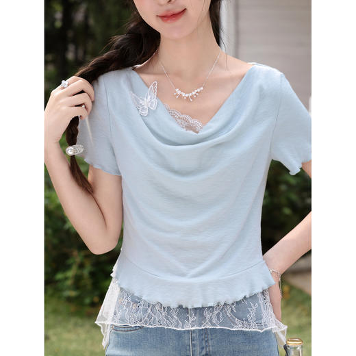 鹿向南【0330/20:00新品前一小时7折限量100件】浅蓝色T恤 商品图3